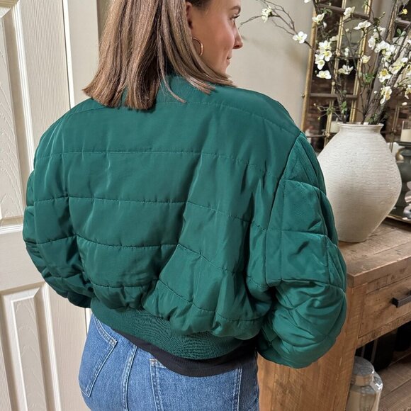 Barneys New York Emerald Green Puffer Bomber Jacket - Picture 2 of 4